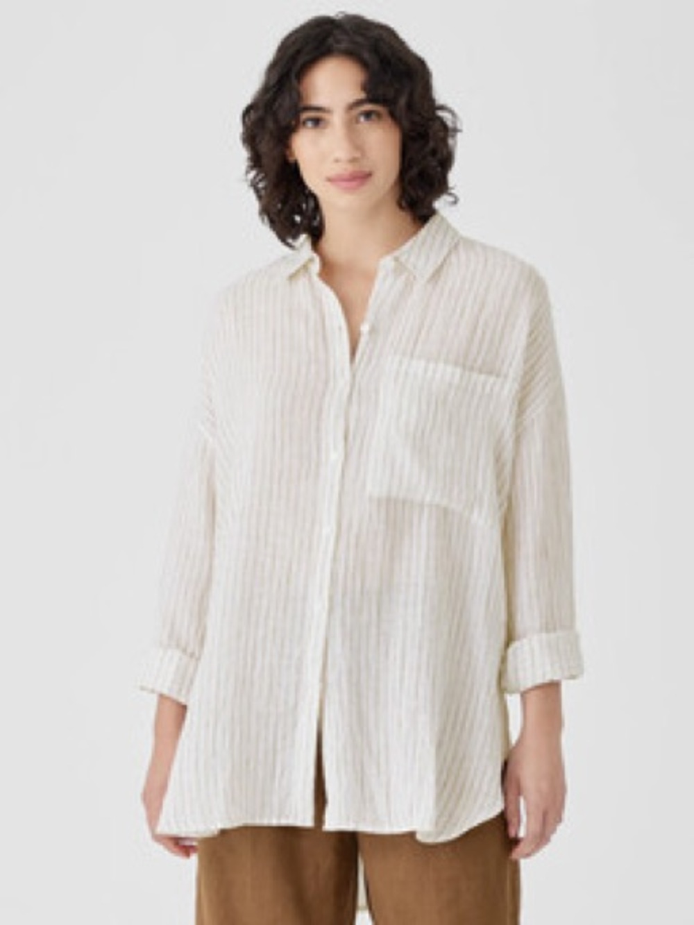Eileen Fisher White Linen Pinstripe Button-Down
